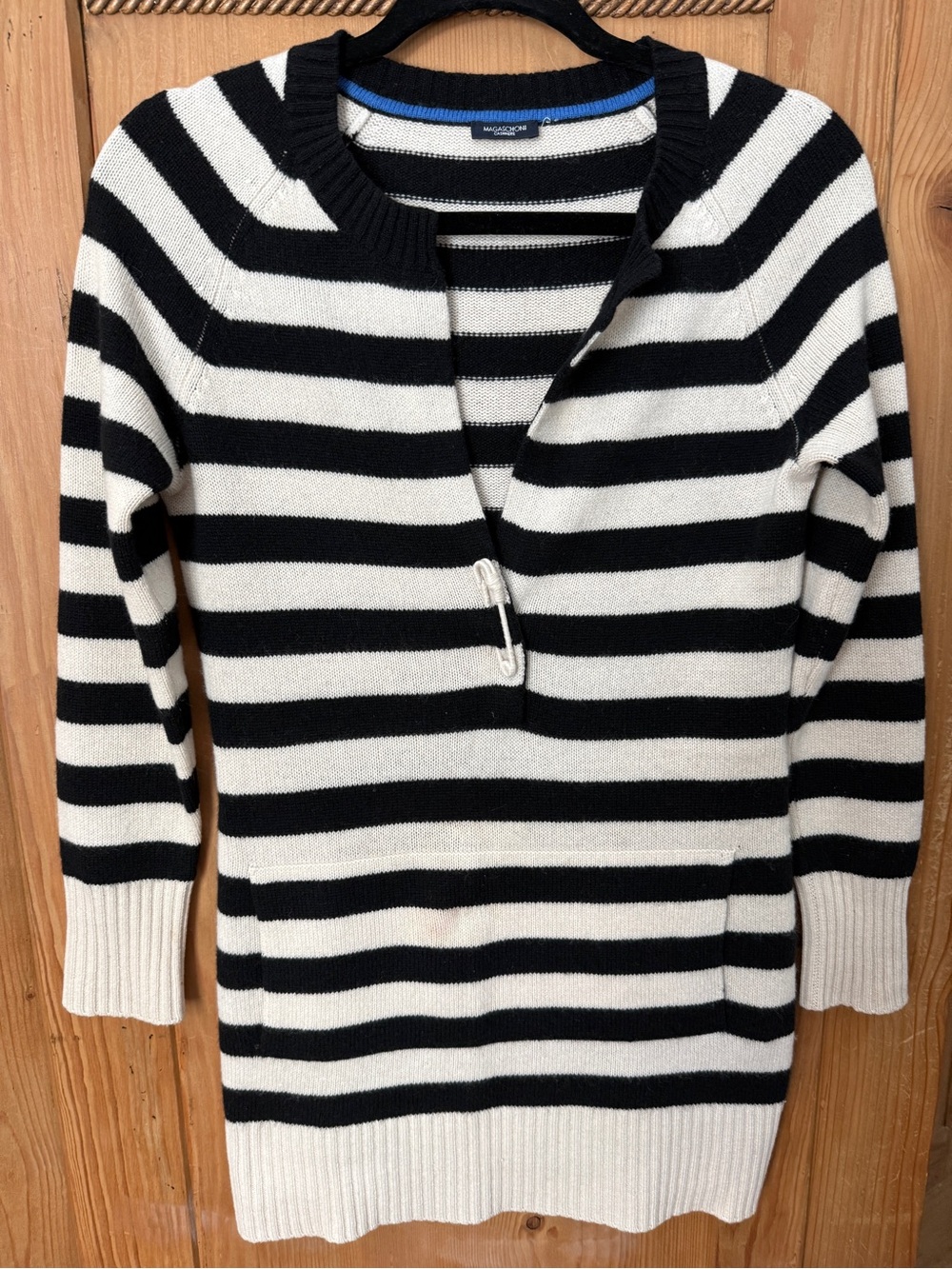 Magaschoni Black and White Striped Cashmere Sweater